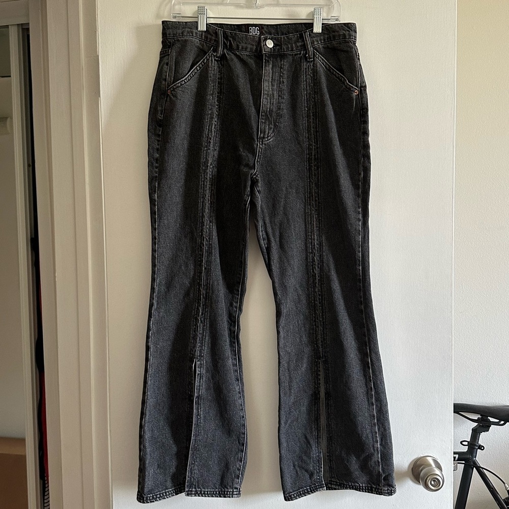 Urban Outfitters BDG Washed Black Denim Tati High Waisted Slit Flare Jean - Picture 5 of 13
